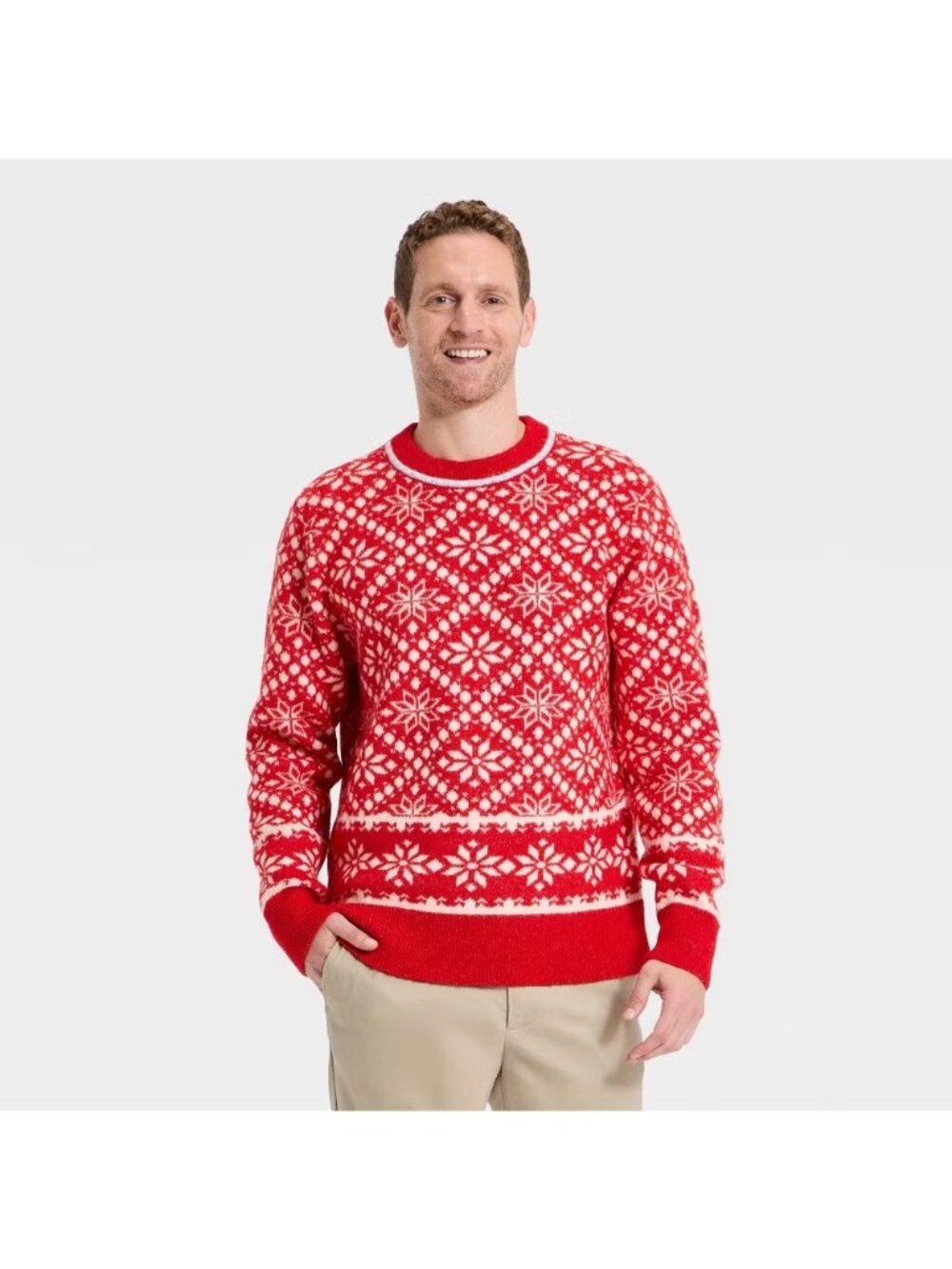 Goodfellow Red Fair Isle Design Crewneck Holiday Sweater -- Men's Size XL NWOT